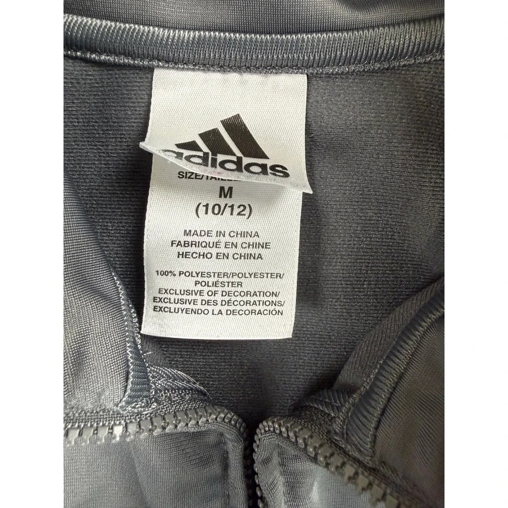Adidas Kids Gray Track Jacket Full Zip 3-Stripe Performance Size M‎ 10/12